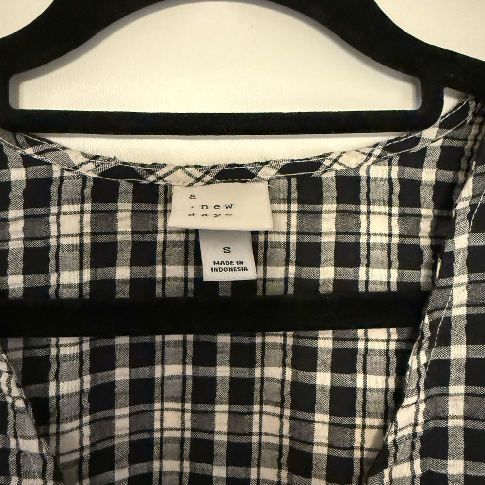 A New Day Plaid Black and White Wrap Dress - Picture 3 of 4